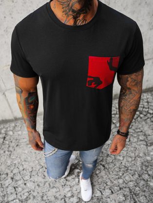 Štýlové čierno-červené tričko s vreckom JS/8T85/5Z