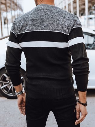 Originálny čierno-šedý sveter s pruhmi
