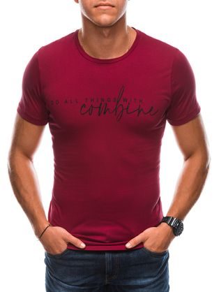 Tmavočervené bavlnené tričko s nápisom S1725