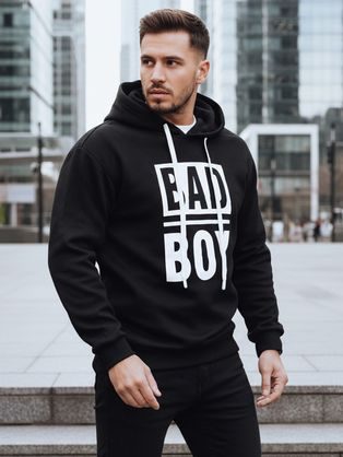 Parádna čierna pánska mikina s potlačou a s kapucňou