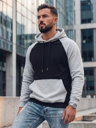 Pánska modrá a čierna mikina s kapucňou