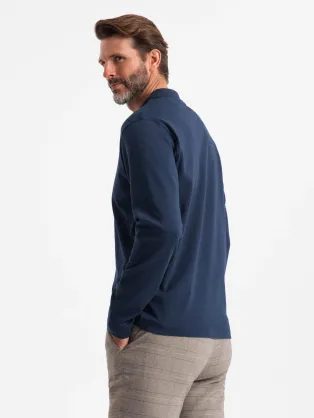 Bavlnená jednofarebná polokošeľa pre mužov tmavo-modrá v2 om-pobs-0100