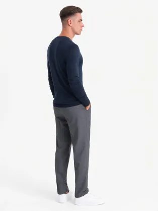 Jednoduché bavlnené tričko s dlhým rukávom v tmavo-modrej farbe v2 om-lsbl-0106