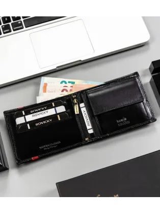 Elegantná čierna kožená pánska peňaženka