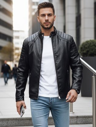 Koženková čierna pánska bunda