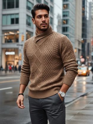 Béžový pánsky sveter s vysokým golierom