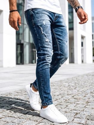 Štýlové modré rifle s dierami