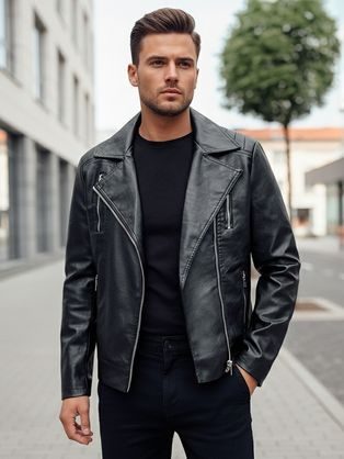 Trendy koženková pánska bunda čierna