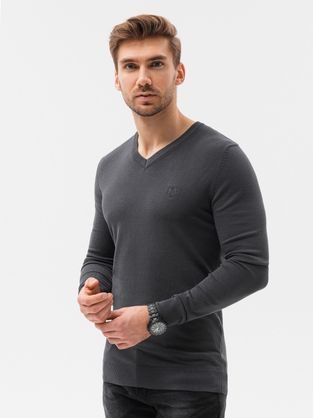 Tmavo-šedý sveter s véčkovým výstrihom E191