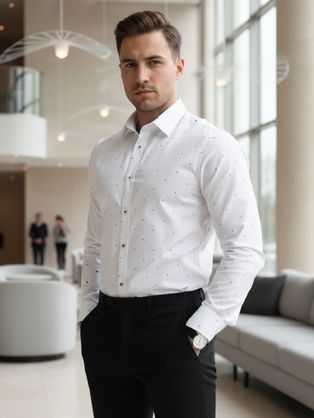 Biela slim fit pánska košeľa so vzorom