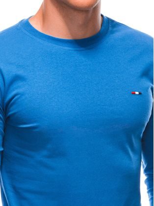 Nebesky modré bavlnené tričko s dlhým rukávom s drobnou nášivkou L164