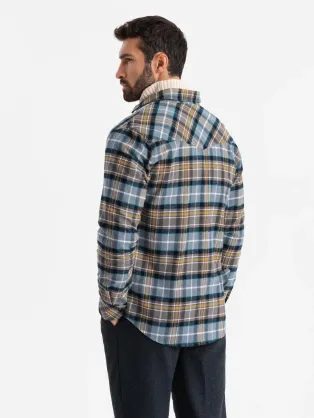 Trendy pánska pastelová žltá košeľa s dlhým rukávom V3 SHOS-0183
