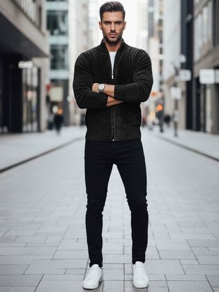 Prechodná trendy čierna bunda s kapucňou