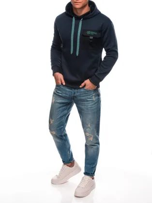 Pánska modrá mikina s logom a s kapucňou V4 SSNZ-0141