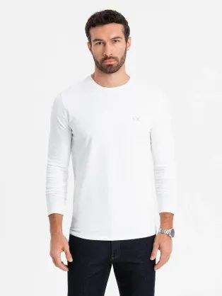 Trendy biele tričko s dlhým rukávom a s logom V2 LSBC-0124