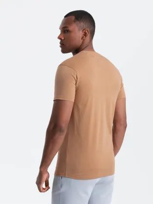 Trendy hnedé tričko s ozdobným vreckom V1 TSPT-0227