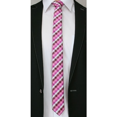 Ružová kockovaná kravata