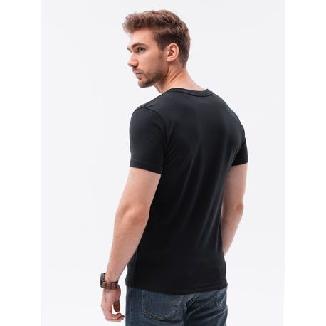 Jednoduché čierne tričko s V výstrihom S1183