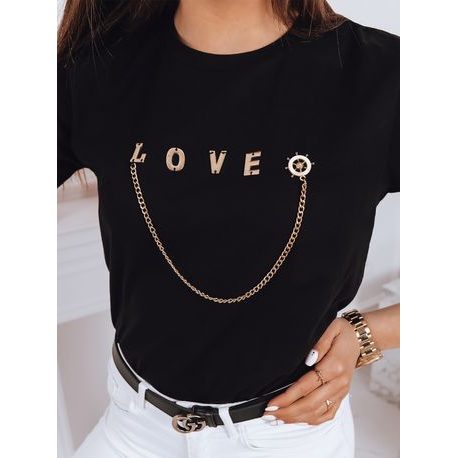 Jednoduché dámske tričko v čiernej farbe Lovers