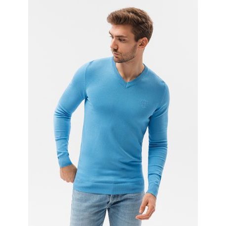 Svetlo-modrý sveter s véčkovým výstrihom E191