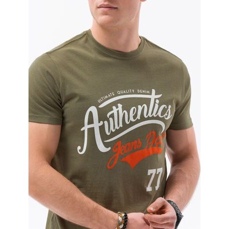 Olivové tričko s nápisom Authentics S1434 V-22D