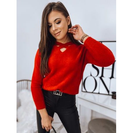 Trey dámsky zaujímavý sveter v červenej farbe