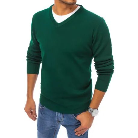 Zelený sveter s véčkovým výstrihom
