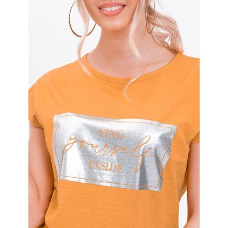 Dámske módne tričko s potlačou v horčicovej farbe SLR026