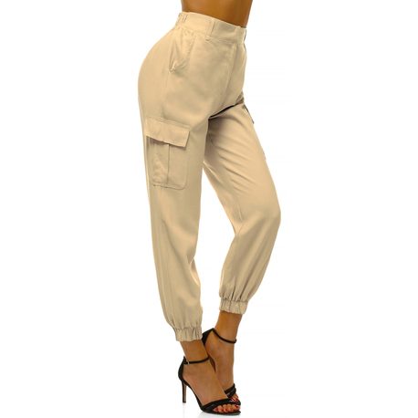 Trendy dámske jogger nohavice svetlo béžové O/HM005