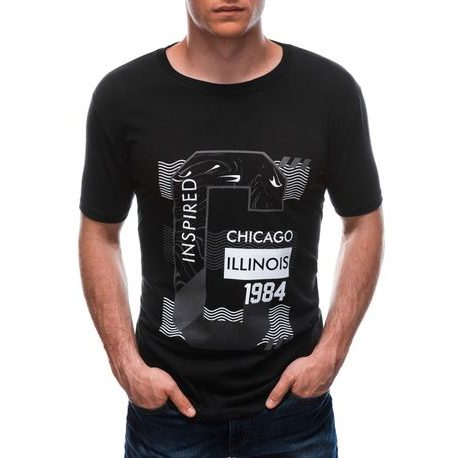 Bavlnené tričko s potlačou čierne S1677