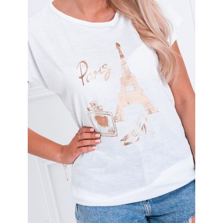 Jedinečné dámske biele tričko s potlačou Paris SLR042