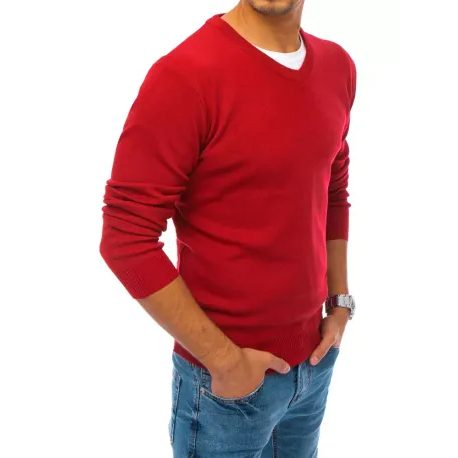 Elegantný červený sveter s véčkovým výstrihom