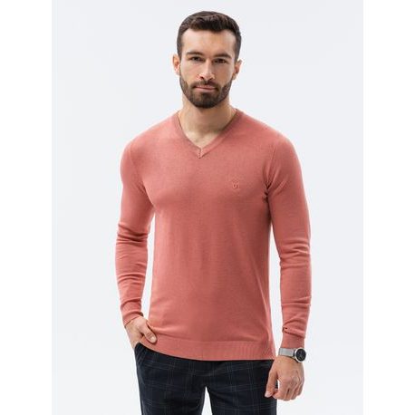 Ružový sveter s véčkovým výstrihom E191
