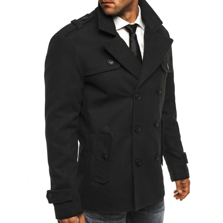 Pánsky čierny kabát s dvojradovým zapínaním J.STYLE 3123
