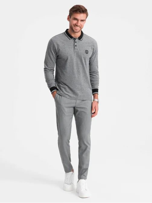 Bavlnená zaujímavá čierna polokošeľa V1 OM-POLS-0129