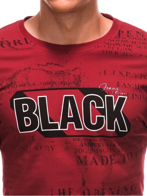 Jedinečné červené tričko s nápisom BLACK S1903