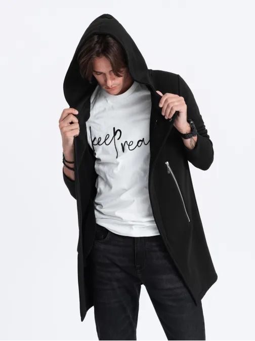 Predĺžená pánska čierna mikina B668