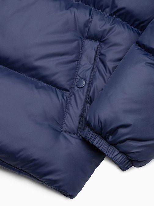 Tmavomodrá teplá bunda na zimu C546