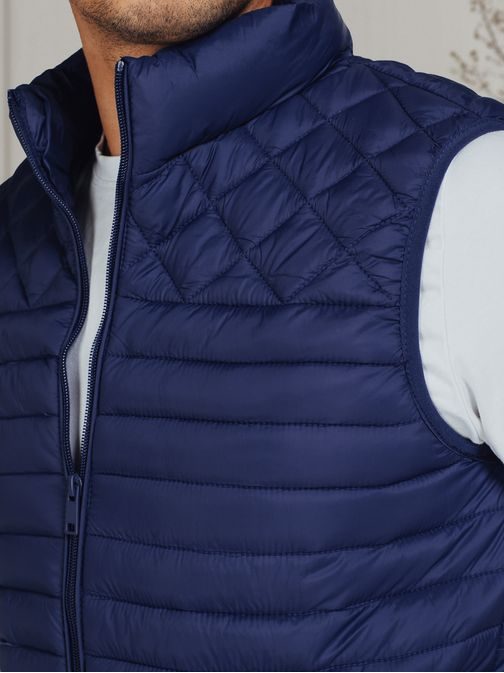 Moderná modrá pánska vesta bez kapucne