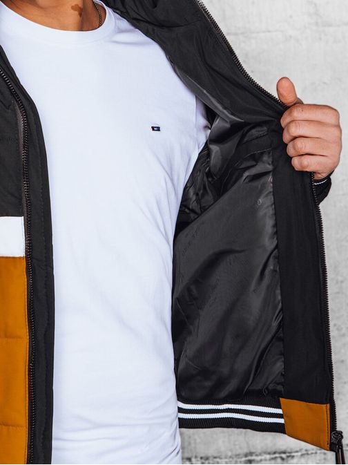 Štýlová pánska čierno-horčicová prešívaná bunda