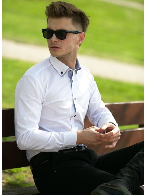 Elegantná biela slim fit pánska košeľa V013