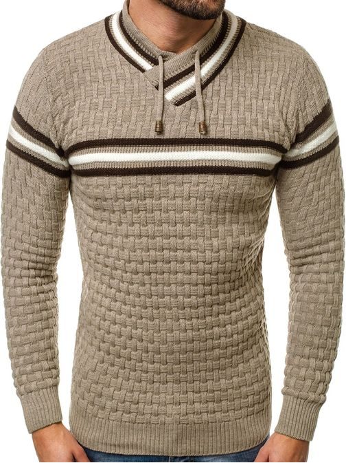 Záujímavý béžový pánsky sveter OZONEE ER/1004