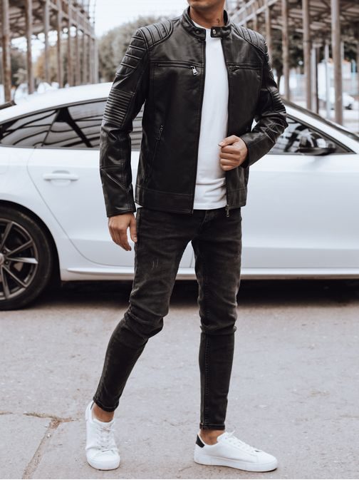 Trendy čierna kožená bunda