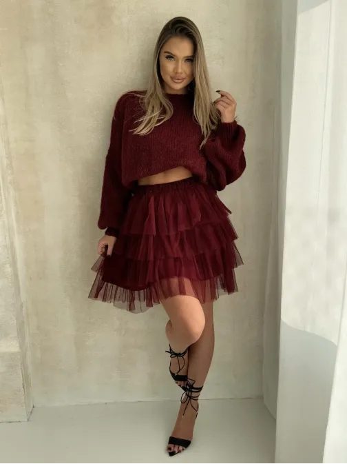 Módna bordová mini sukňa GLR017