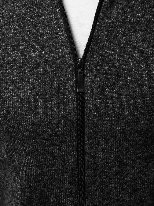 Jednoduchý pánsky sveter na zips čierny OZONEE HR/1808