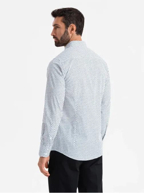 Jedinečná biela košeľa s trendy vzorom V2 SHCS-0140