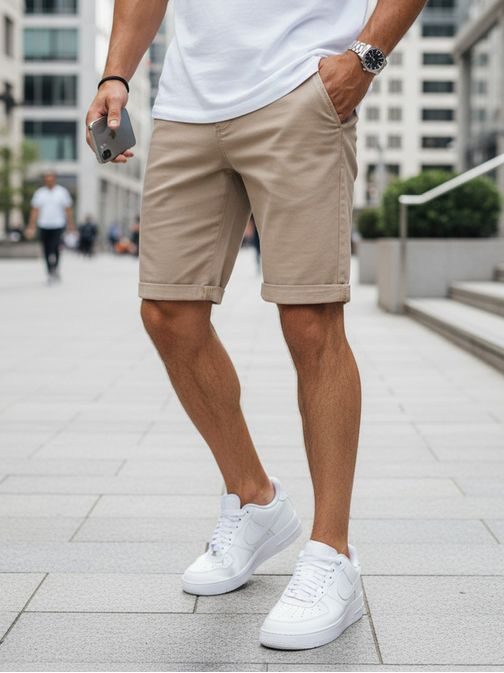 Moderné béžové pánske rifľové kraťasy