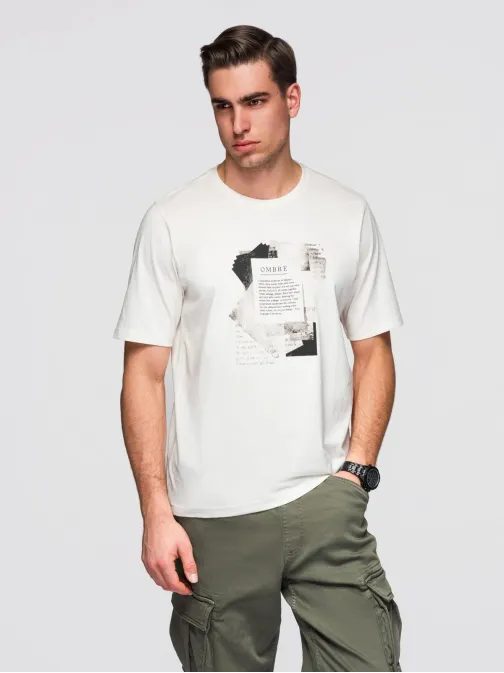 Biele pánske tričko s modernou potlačou V2 TSPT-0261