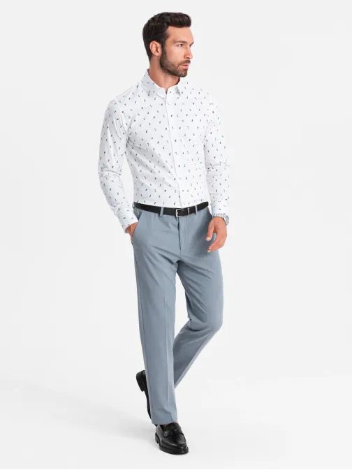 Zaujímavá biela košeľa s trendy vzorom V2 SHCS-0151