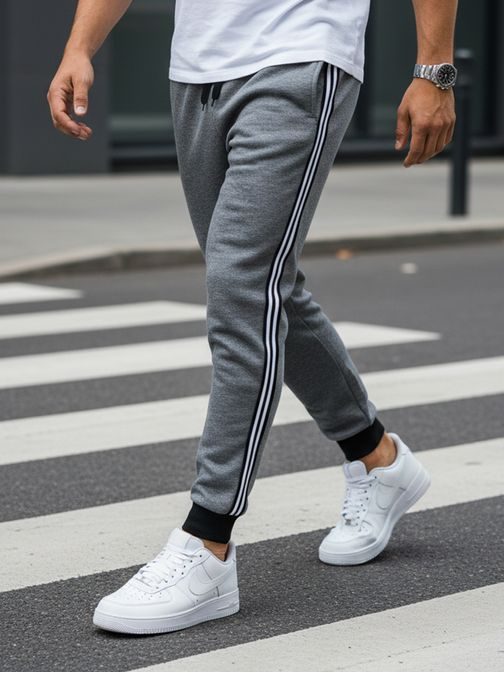 Pánske grafitové tepláky s ozdobným pásom